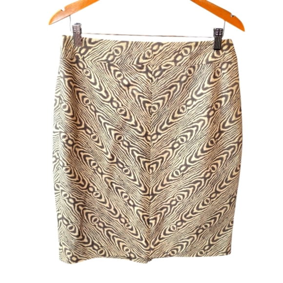 Anthropologie By Postmark Brown Cream Wood Grain Print Pencil Skirt 8 - Picture 1 of 7